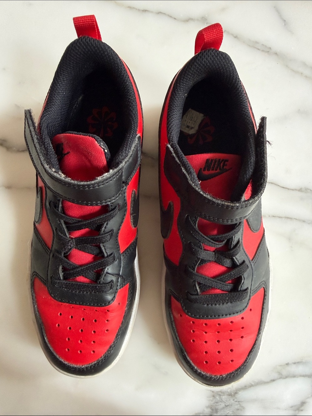 Nike Kids (2Y) Red and Black High-Top Sneakers with Hook-and-Loop Strap